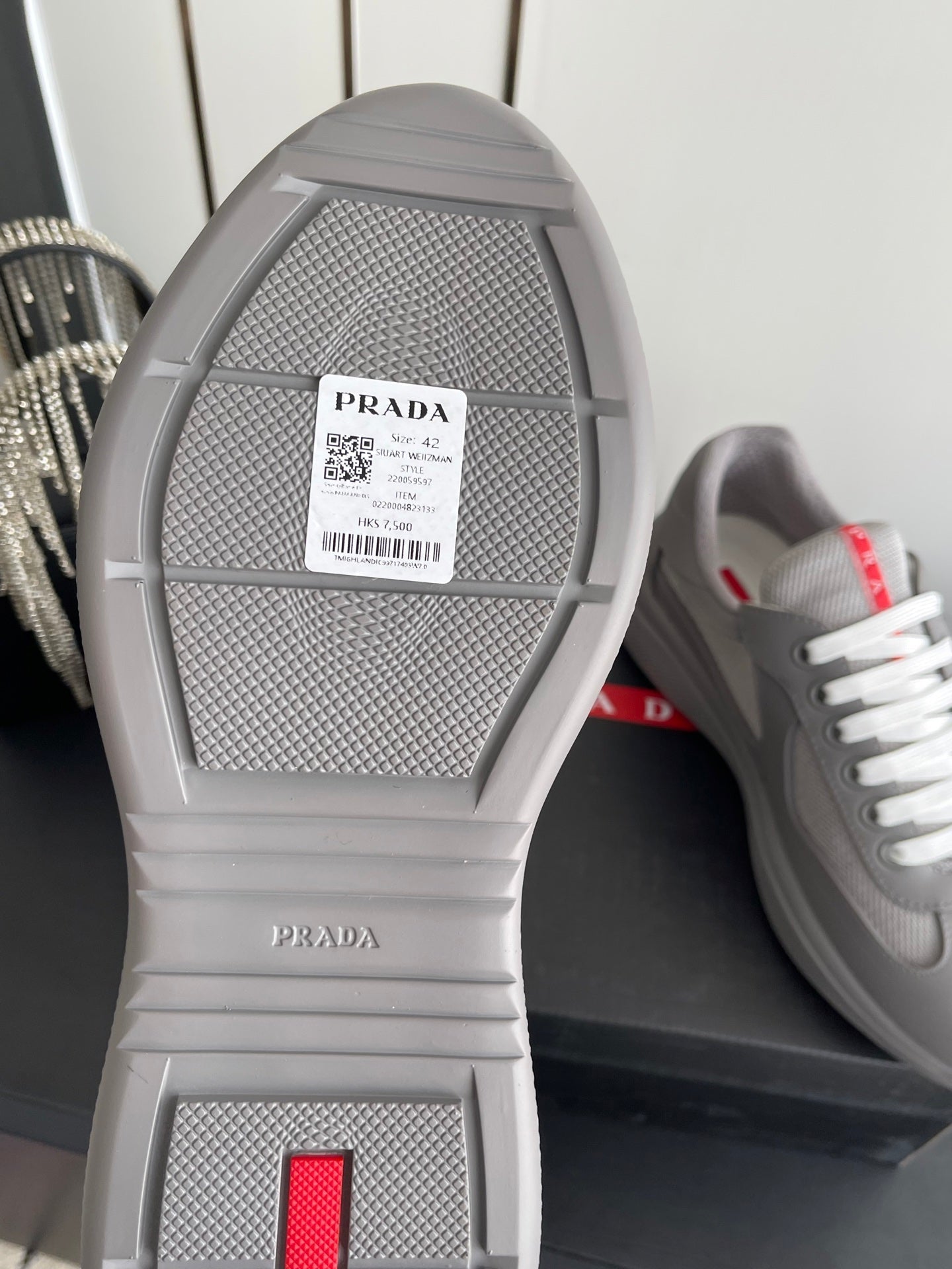 PRADA 26S AMERICA CUP SNEAKERS IN COOL GRAY SOFT RUBBER AND BIKE FABRIC