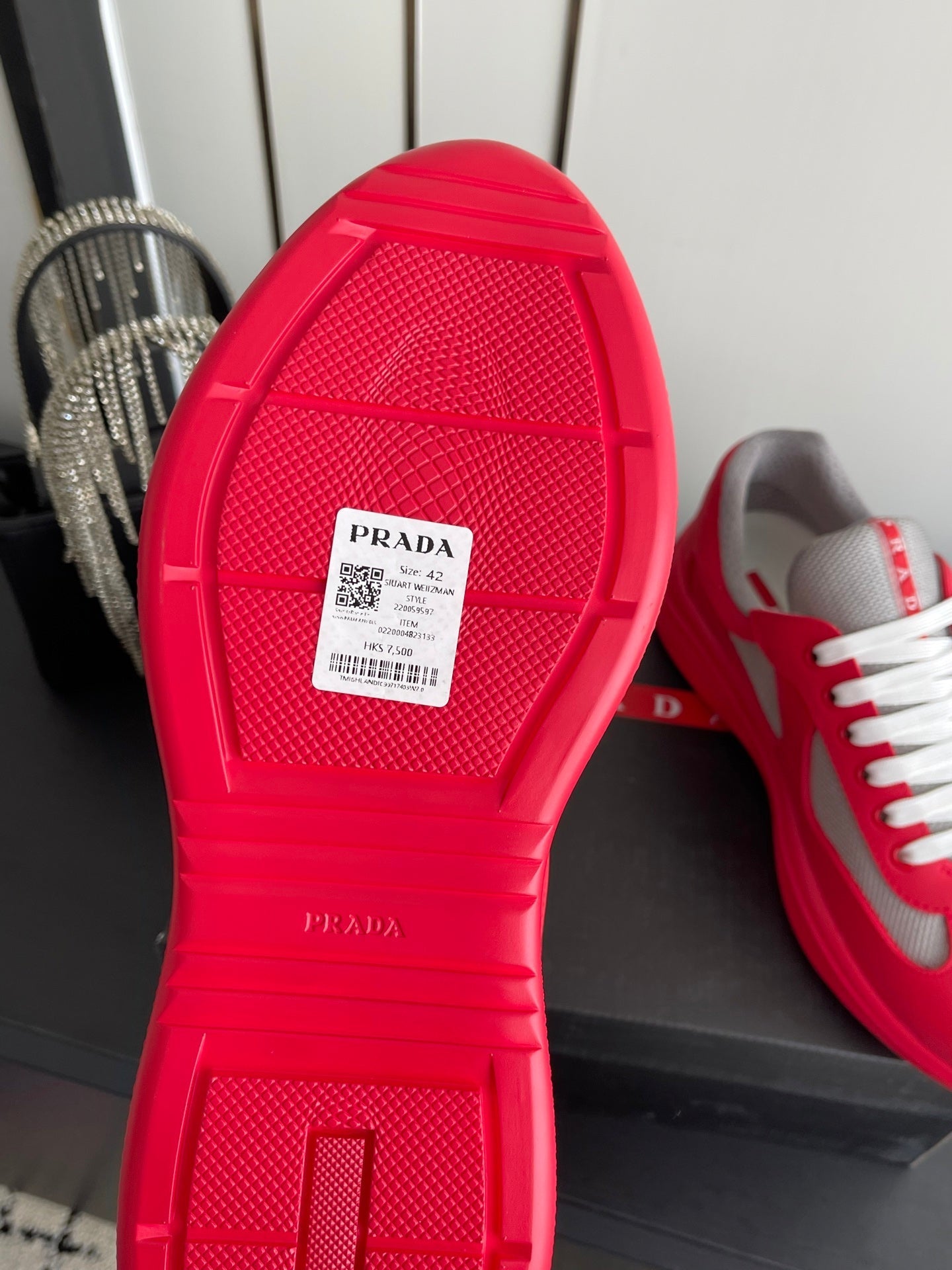 PRADA 26S AMERICA CUP SNEAKERS IN RED SOFT RUBBER AND BIKE FABRIC