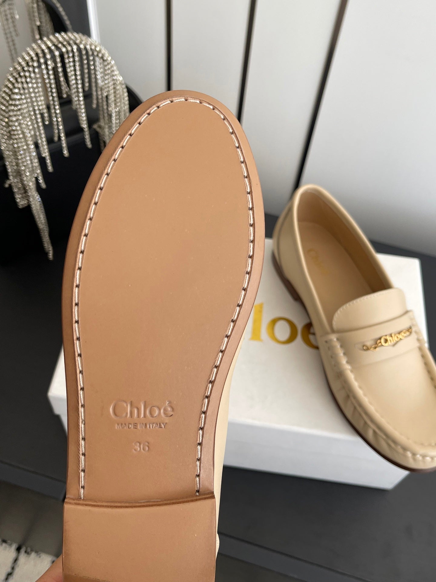 CHLOÉ 26S LOAFERS IN BEIGE CALFSKIN