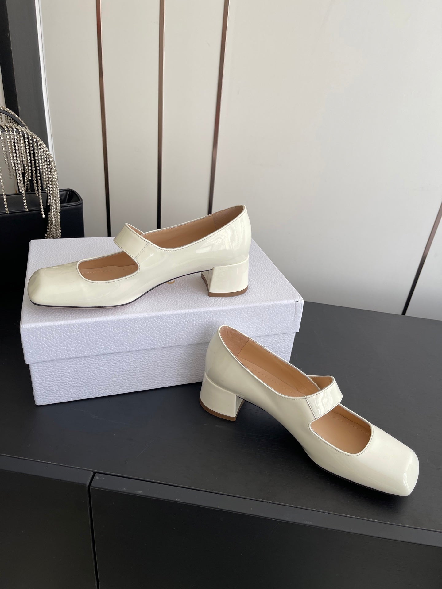DIOR 26S MARY JANE 45 MM IN CREAM WHITE GLOSSY CALFSKIN