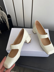 DIOR 26S MARY JANE 45 MM IN CREAM WHITE GLOSSY CALFSKIN