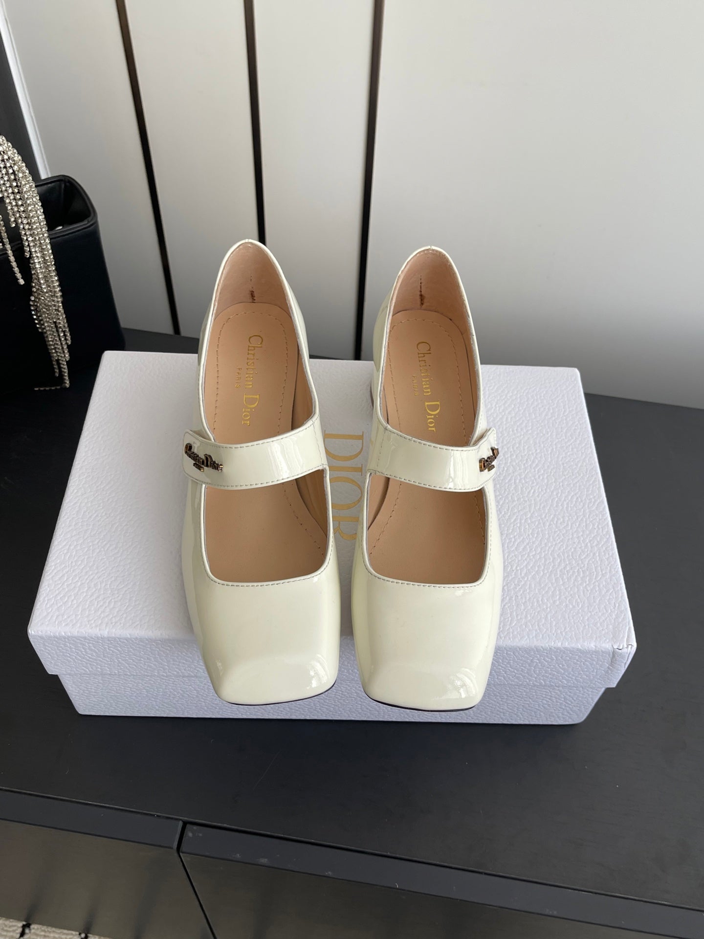 DIOR 26S MARY JANE 45 MM IN CREAM WHITE GLOSSY CALFSKIN