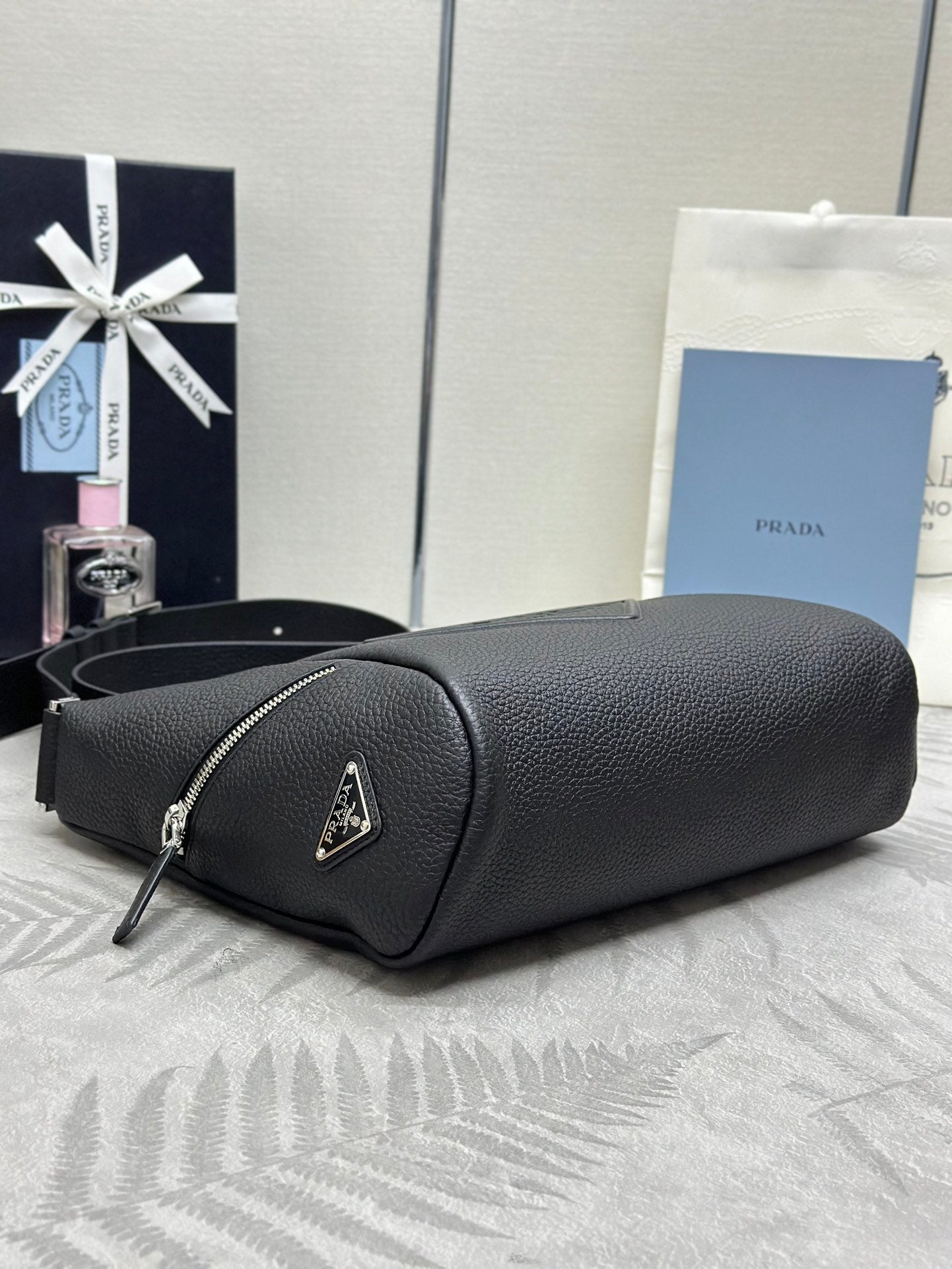 PRADA 25S SHOULDER STRAP BAG 26 IN BLACK CALFSKIN SILVER HARDWARE