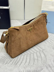 PRADA 25S AIMEE SHOULDER BAG 39 IN BROWN SUEDE