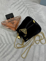 PRADA 25S MINI POUCH 12 IN BLACK VELVET GOLD HARDWRE