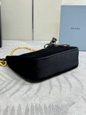 PRADA 25S MINI HOBO BAG 23 IN BLACK VELVET GOLD HARDWRE