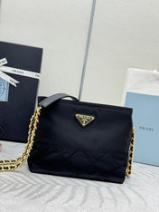PRADA 25S CROSSBODY BAG 21 IN BLACK NYLON GOLD HARDWARE
