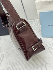 PRADA 25S SHOULDER BAG 35 IN DARK BROWN CALFSKIN SILVER HARDWRE