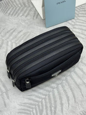 PRADA 25S MEDIUM CLUTCH BAG 26 IN BLACK NYLON SILVER HARDWRE