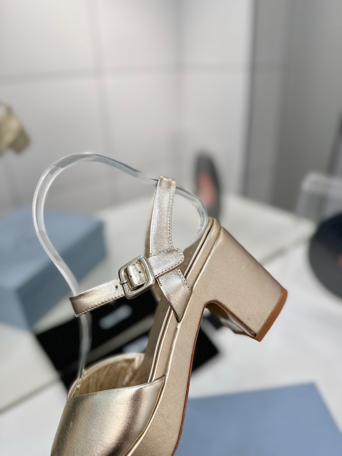 PRADA 26S HEELED SANDALS 70MM IN GOLD CALFSKIN