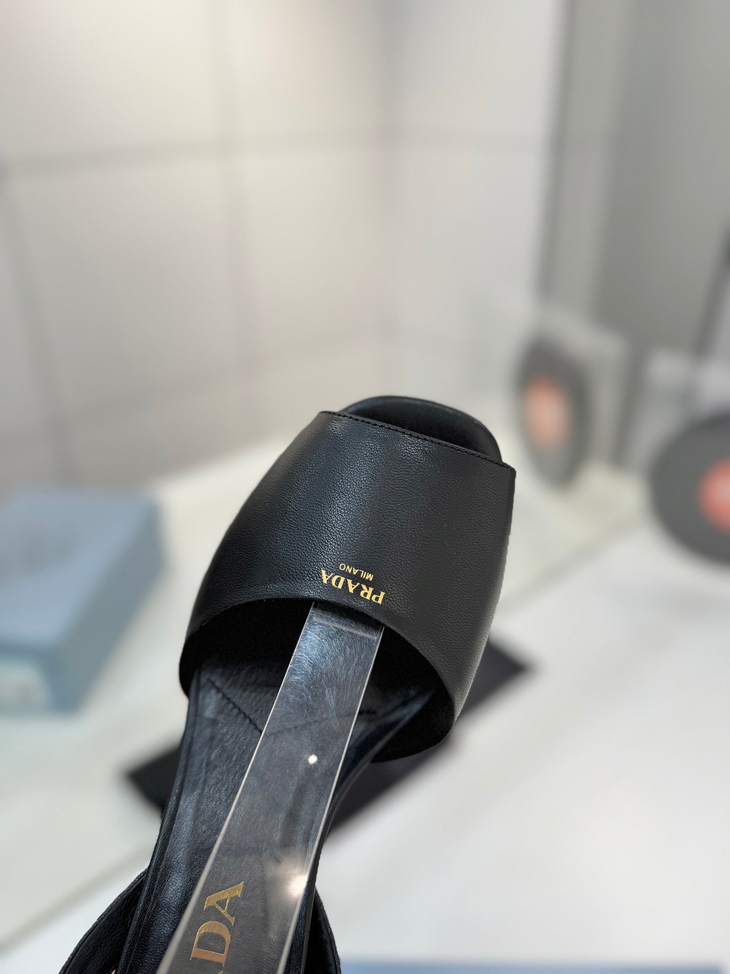 PRADA 26S HEELED SANDALS 115MM IN BLACK CALFSKIN