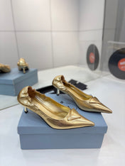 PRADA 26S PUMPS 55MM IN GOLD CALFSKIN WITH LOGO