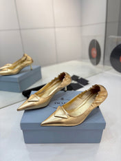 PRADA 26S PUMPS 55MM IN GOLD CALFSKIN WITH LOGO