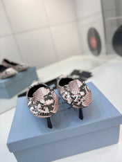 PRADA 26S PUMPS 55MM IN PINK SNAKE PRINT CALFSKIN WITH LOGO
