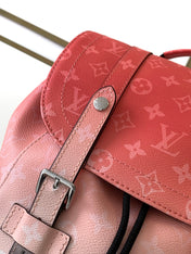 LV 25S CHRISTOPHER BACKPACK 48 IN CORAL RED AND BROWN CALFSKIN