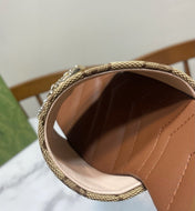 GUCCI 26S HEELED SLIDES 75 MM IN SAND BROWN CANVAS AND LAMBSKIN