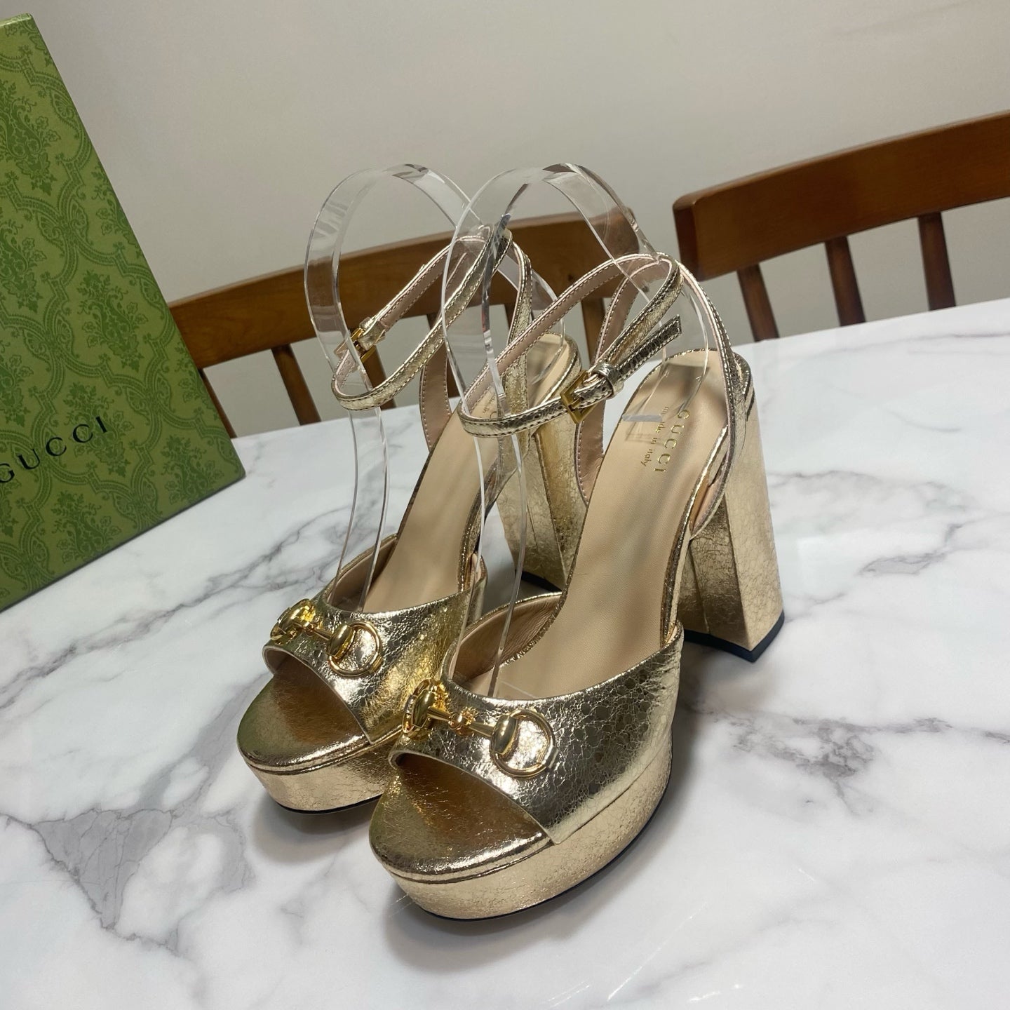 GUCCI 26S HIGH-HEELED SANDALS 105 MM IN LIGHT GOLD CALFSKIN