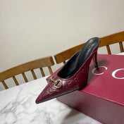 GUCCI 26S HEELED MULES 85 MM IN DARK RED CALFSKIN