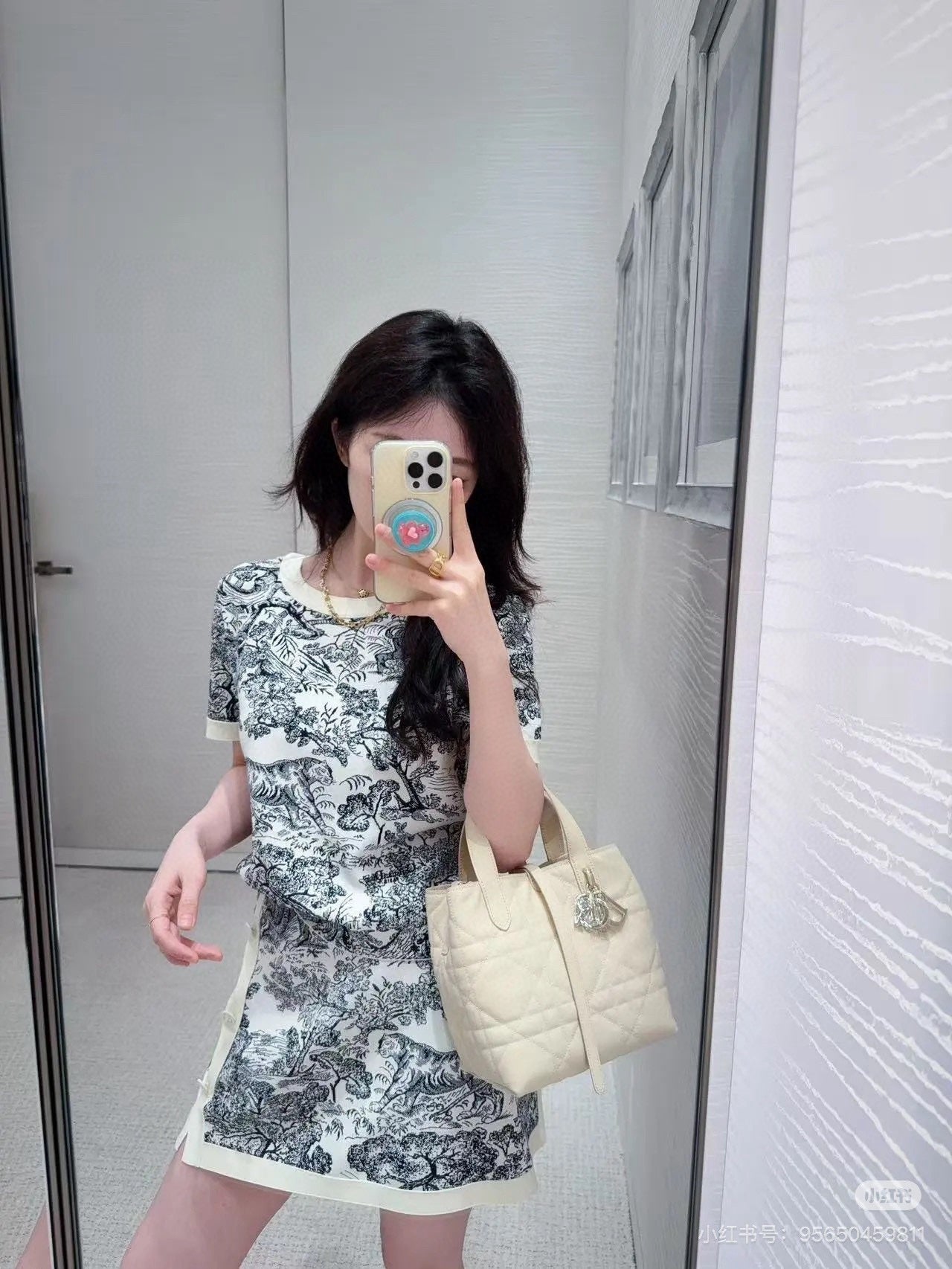 DIOR 25S SHORT-SLEEVE PATTERNED KNIT TOP 701