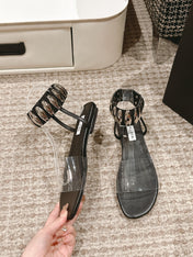 ALAIA SANDAL IN BLACK CALFSKN AND FILM WITH CRYSTAL