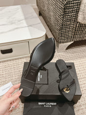 SL TANGER SLIDES BLACK SATIN