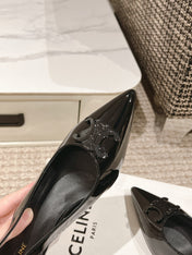 HIGH SLINGBACKS 5 CM IN BLACK PATENT CALFSKIN