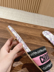 DIOR 26S SLIDE SANDALS IN PINK FLORAL PRINT LOGO STRAP