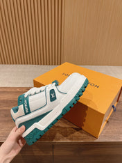 LV Trainer Maxi Sneaker White Mix Emerald Green Calfskin