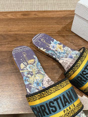 DIOR 26S SLIDE SANDALS IN PURPLE FLORAL MULTICOLOR LOGO STRAP