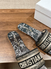 DIOR 26S SLIDE SANDALS IN BLACK TOILE DE JOUY LOGO