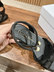 DIOR ADIORABLE SANDALS 25S IN BLACK FABRIC AND LAMBSKIN WITH PEARL DETAILING