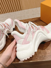 LV ARCHLIGHT SNEAKER IN WHITE MIX BABY PINK EMBOSSED CALFSKIN