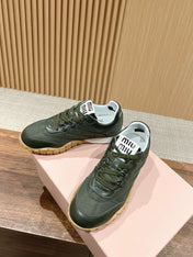 RUNNING SNEAKERS IN ARMY GREEN LAMBSKIN AND FABRIC ANTI-SLIP RUBBER SOLE