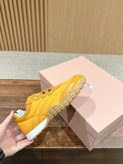 RUNNING SNEAKERS IN YELLOW LAMBSKIN AND FABRIC ANTI-SLIP RUBBER SOLE