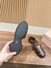 FISHERMAN BUCKLE SANDALS IN COCOA BROWN LAMBSKIN
