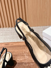 DIOR HIGH SLINGBACK 55 MM 25S IN BLACK LAMBSKIN PEARL DETAILING