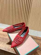 LP POINTED-TOE BALLET FLATS 25S IN RED LAMBSKIN