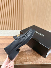 CHANEL 25S DOUBLE MONK STRAP PLEATED LOAFERS BLACK IN CALFSKIN