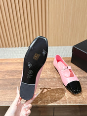 CHANEL 25S BALLET MARY JANES BLACK AND PINK IN CALFSKIN