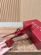 GUCCI 26S BLOCK-HEEL SLINGBACK PUMPS 45 MM IN RED CALFSKIN