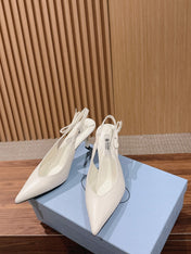 PRADA 26S SLINGBACK PUMPS IN WHITE CALFSKIN