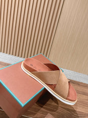 LP 26S CROSS STRAP SLIDES SANDAL IN BROWN SUEDE