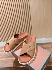 LP 26S CROSS STRAP SLIDES SANDAL IN BROWN SUEDE
