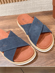 LP 26S CROSS STRAP SLIDES SANDAL IN NAVY BLUE SUEDE
