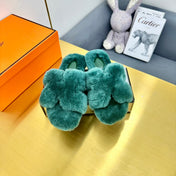 0RAN SHEARLING SANDALS TEAL GREEN