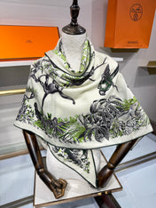 HERMES 26S SCARF 135 IN SILK AND CASHMERE 492355