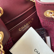 CHANEL 26S HOBO BAG MEDIUM 30 IN BURGUNDY RED PERFORATED CALFSKIN GOLD HARDWARE