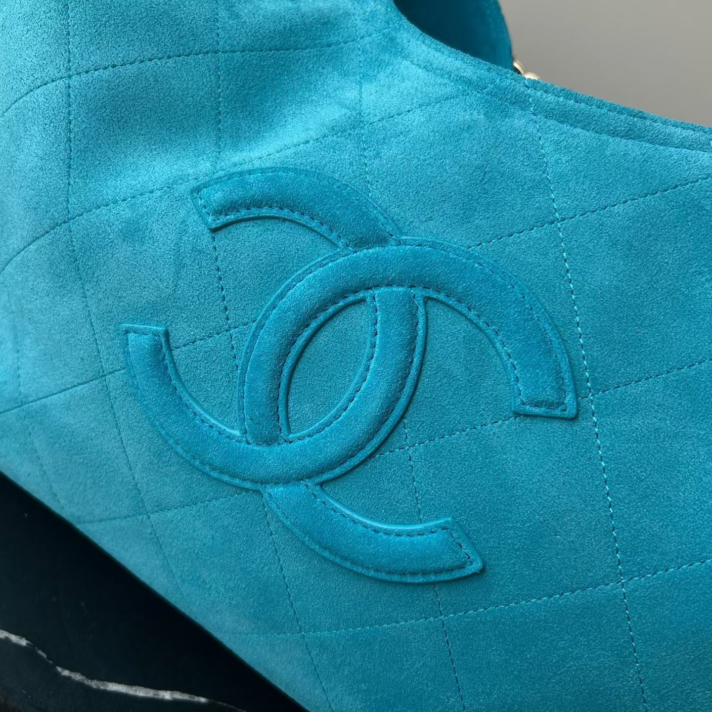 CHANEL 26S SHOPPING TOTE BAG 55 IN TURQUOISE BLUE QUILTED SUEDE