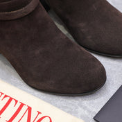 VALENTINO 25S GARAVANI VLOGO LOW BOOTS 80 MM IN DARK BROWN SUEDE