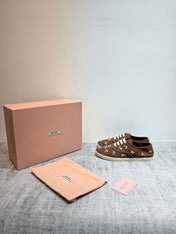 MIUMIU 26S LOW TOP SNEAKERS IN DARK BROWN CANVAS CRYSTAL-EMBELLISHED